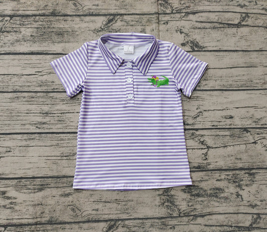 Baby Boys Mardi Gras Stripes Crocodile Short Sleeve Tee Pullovers Tops