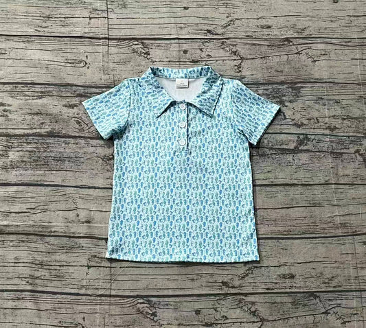 Baby Boys Blue Short Sleeve Seahorses Button Polo Shirts Tops