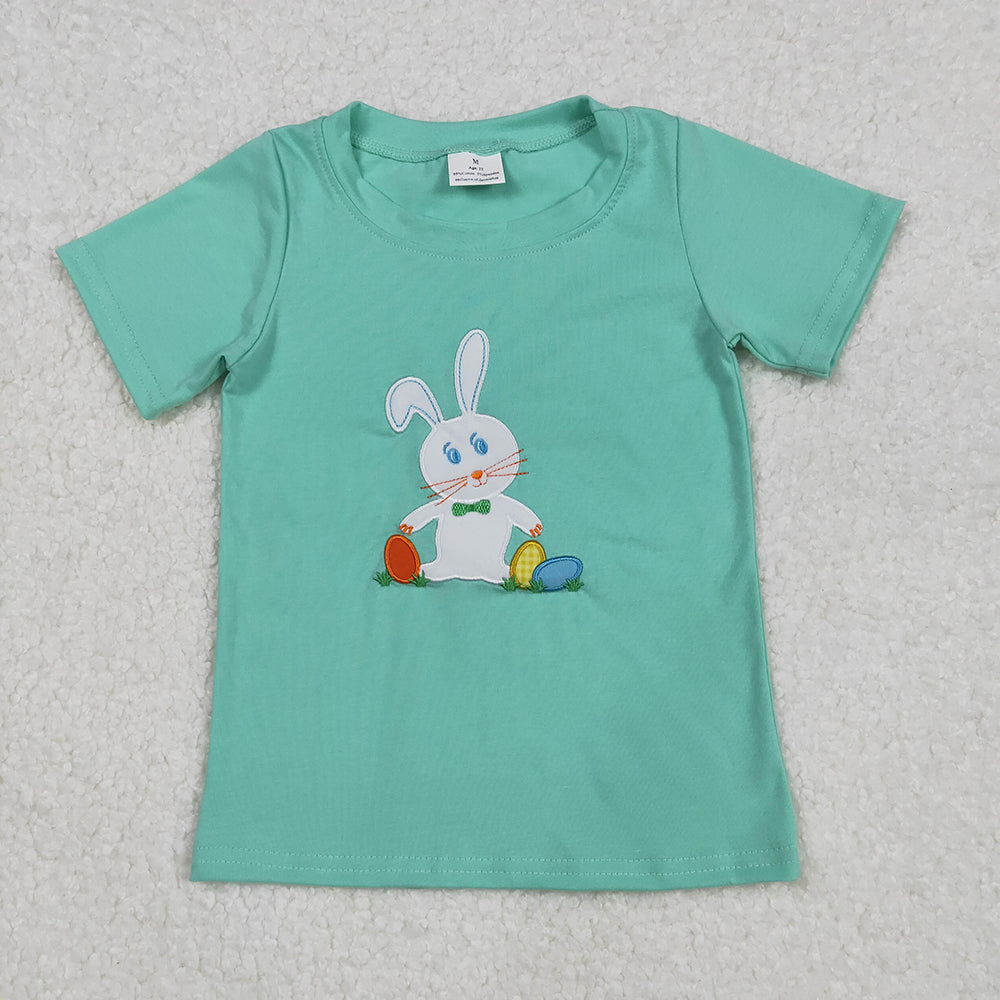 Embroidery Baby Boys Green Easter Rabbit Short Sleeve Tee Shirts Tops