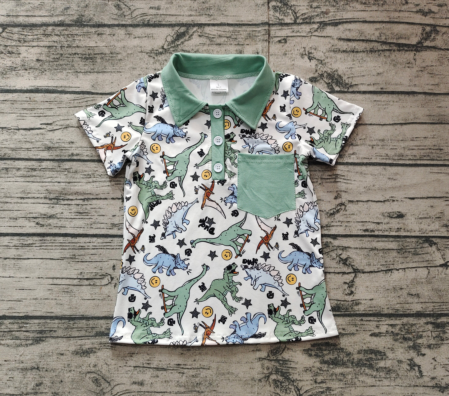 Baby Boys Green Dinosaurs Pocket Buttons Shirts