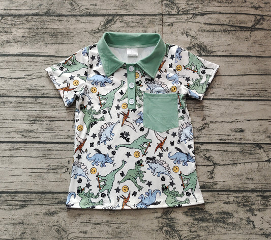 Baby Boys Green Dinosaurs Pocket Buttons Shirts