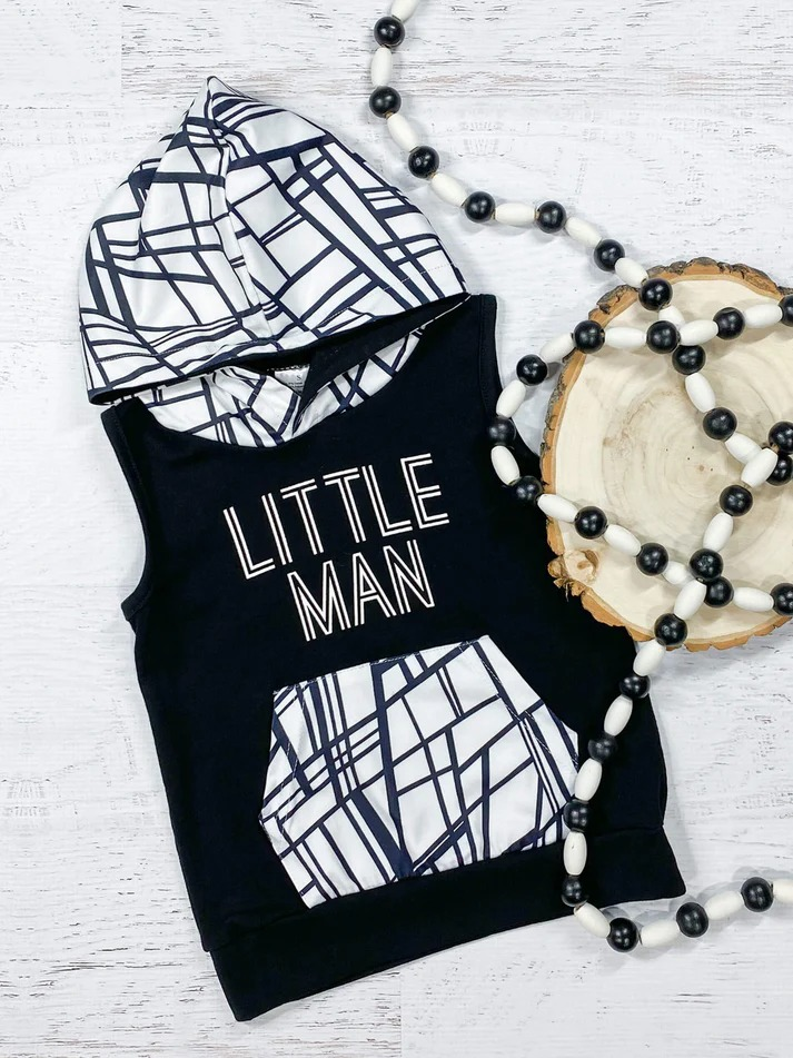 Baby Boys Little Man Hooded Sleeveless Tops Preorder