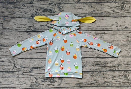 Baby Boys Easter Green Rabbits Eggs Long Sleeve Hooded Ears Tops