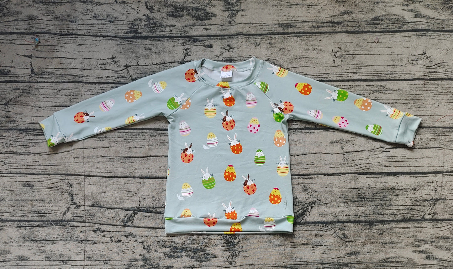 Baby Boys Easter Green Rabbits Eggs Long Sleeve Raglan Tops