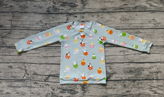 Baby Boys Easter Green Rabbits Eggs Long Sleeve Raglan Tops