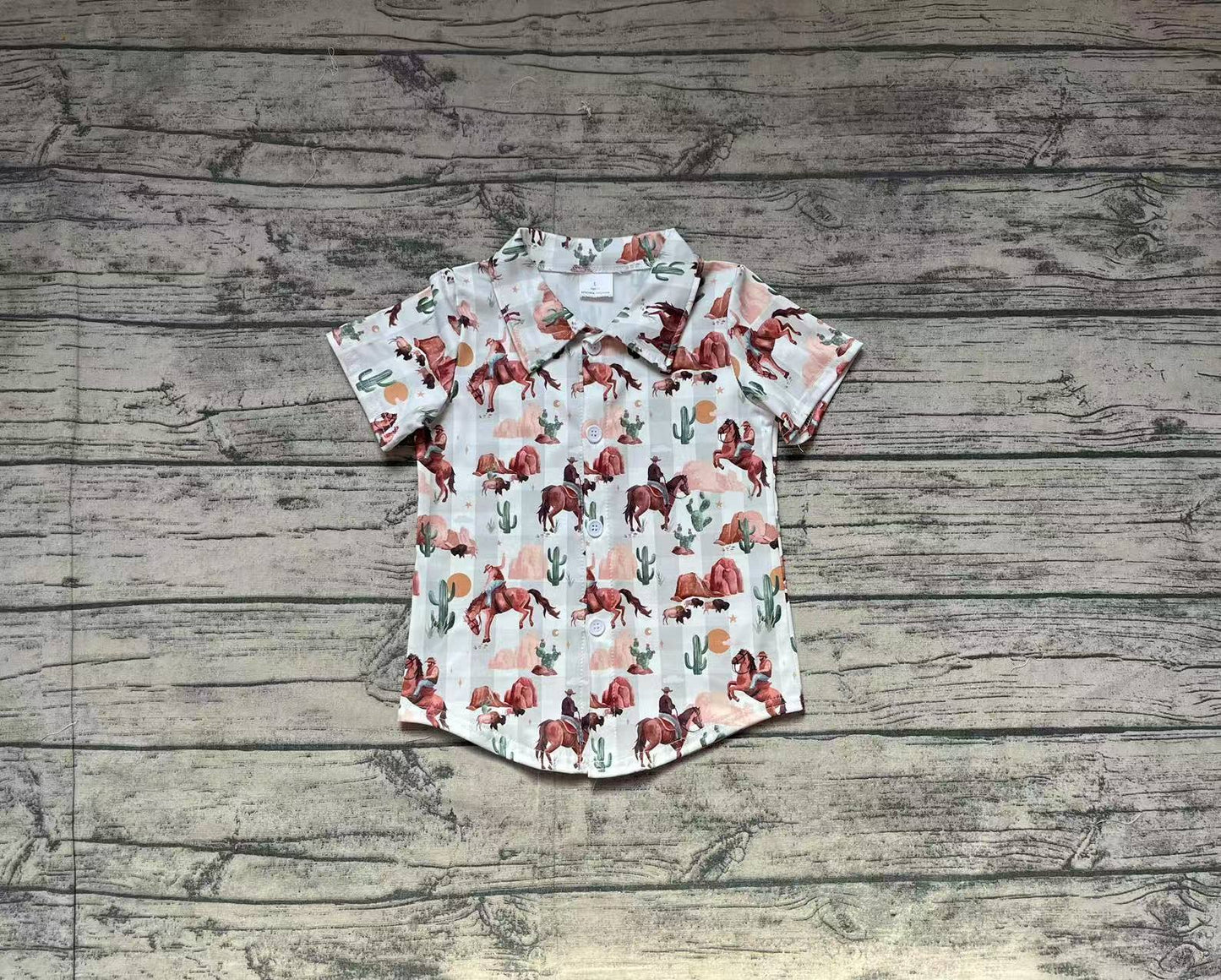 Baby Boys Western Cow Cactus Buttons Tee Shirts Tops