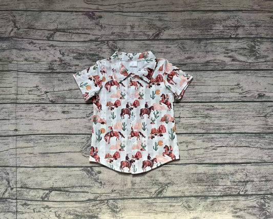 Baby Boys Western Cow Cactus Buttons Tee Shirts Tops
