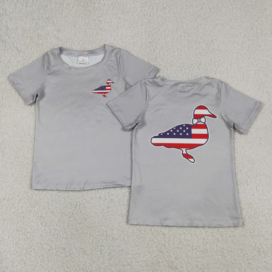 Baby Boys Grey Short Sleeve Flag Ducks 4th of July T-shirts Tops
