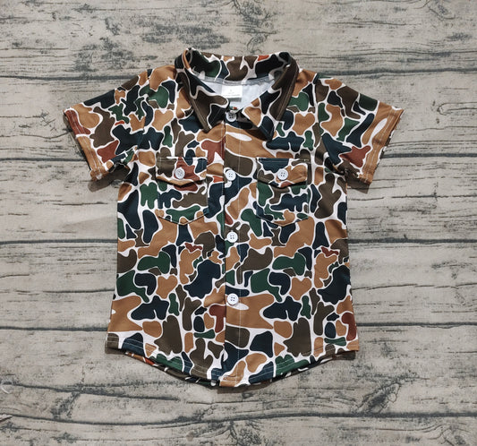 Baby Boys Dark Brown Camo Short Sleeves Button Pockets Shirts Tops