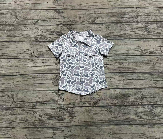 Baby Boys Gray Camo Short Sleeves Button Pockets Shirts Tops
