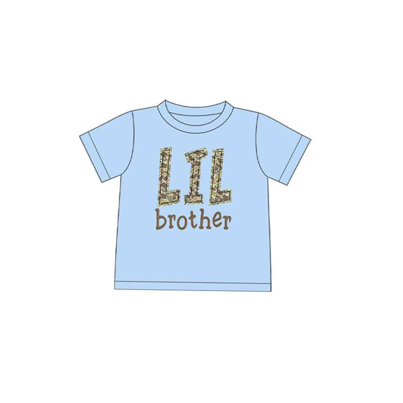 Preorder moq 5 Baby Boys Blue Short Sleeves Camo Lil Brother Tee Shirts Top