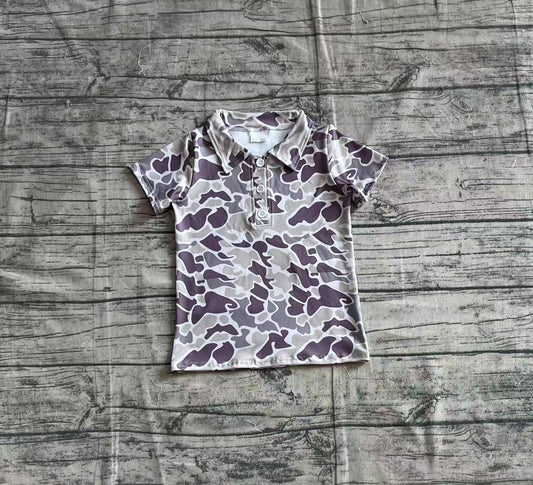 Baby Boys Short Sleeves Button Gray Camo Polo Shirts Tops