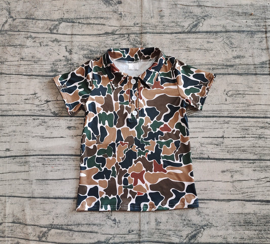 Baby Boys Short Sleeves Button Olive Camo Polo Shirts Tops