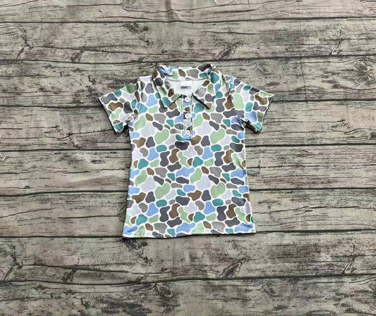 Baby Boys Short Sleeves Button Green Camo Polo Shirts Tops