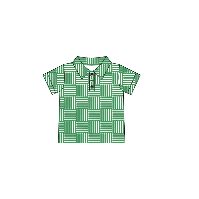 Preorder moq 5 Adult Men Short Sleeves Button Green Plaid Polo Shirts Top