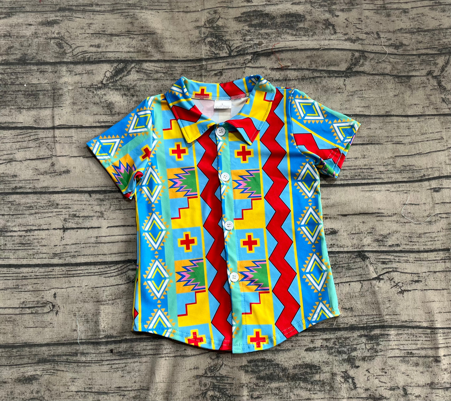 Baby Boys Short Sleeves Colorful Aztec Print Button Shirts Tops
