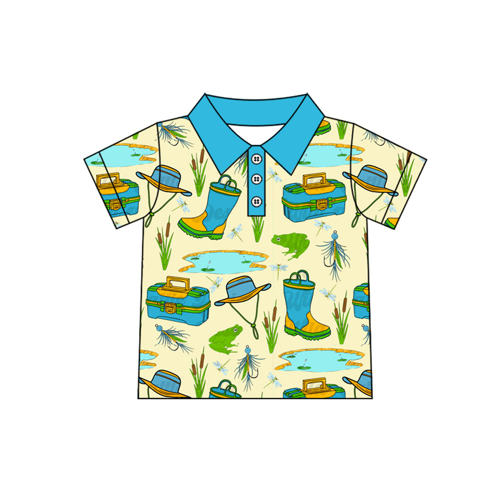Baby Boys Blue Short Sleeves Button Fishing Polo Shirts Top Preorder