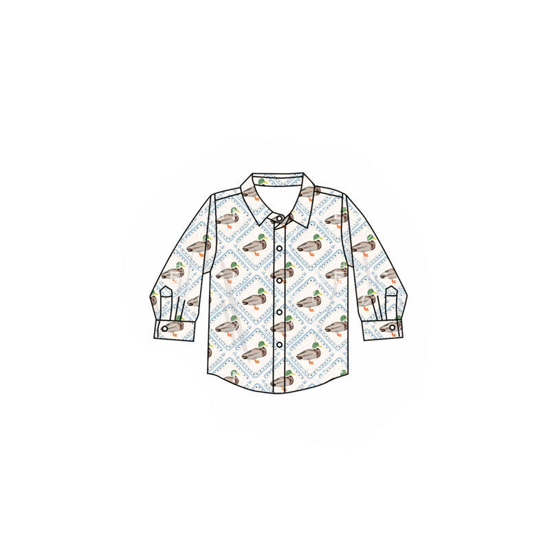 Baby Boys Long Sleeves Ducks Plaid Button Shirts Top Preorder