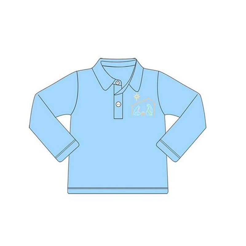 Preorder moq 5 Baby Boys Blue Jesus Button Christmas Pullovers Top