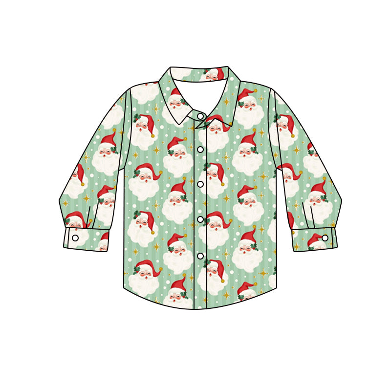 Baby Boys Green Long Sleeves Santa Stars Button Shirts Top Preorder