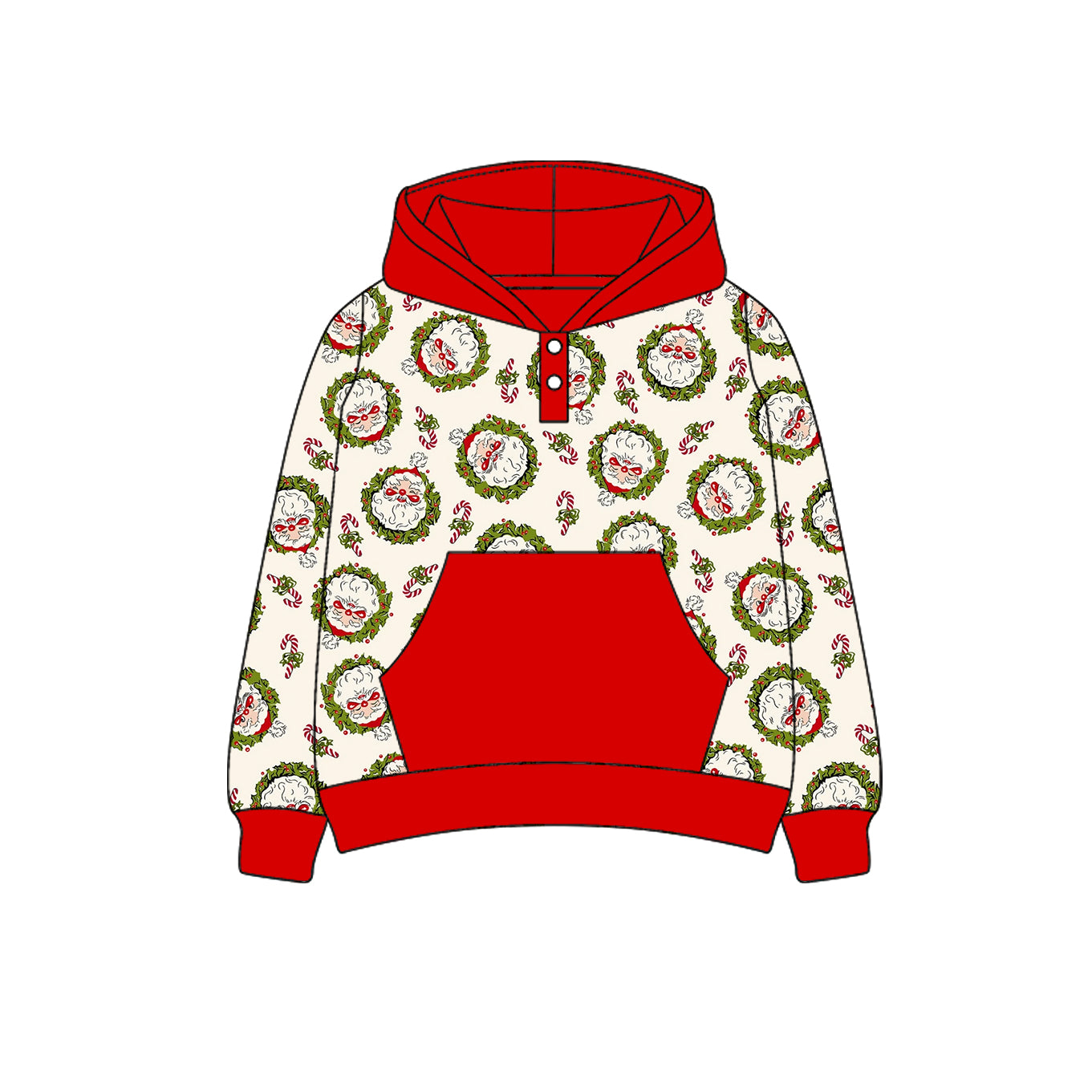 Baby Boys Red Candy Cane Santa Plaid Pockets Button Hoodies Top Preorder