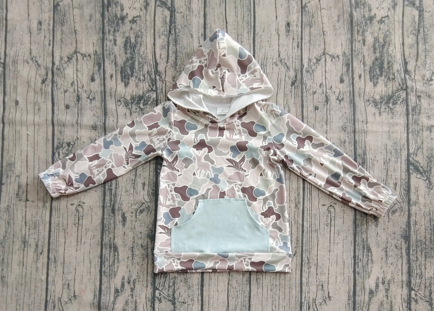 Baby Boys Long Sleeves Gray Camo Ducks Pocket Hoodies Tops