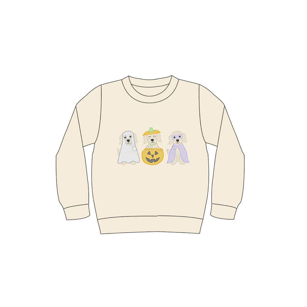Baby Boys Khaki Long Sleeves Ghost Pumpkins Dogs Tee Shirts Top Preorder