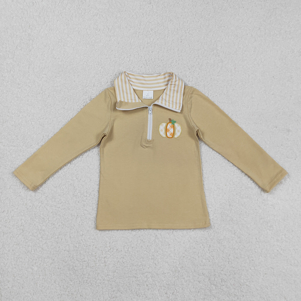 Sibling Embroidery Pumpkins Baby Girls Boys Zipper Fall Pullover Tops