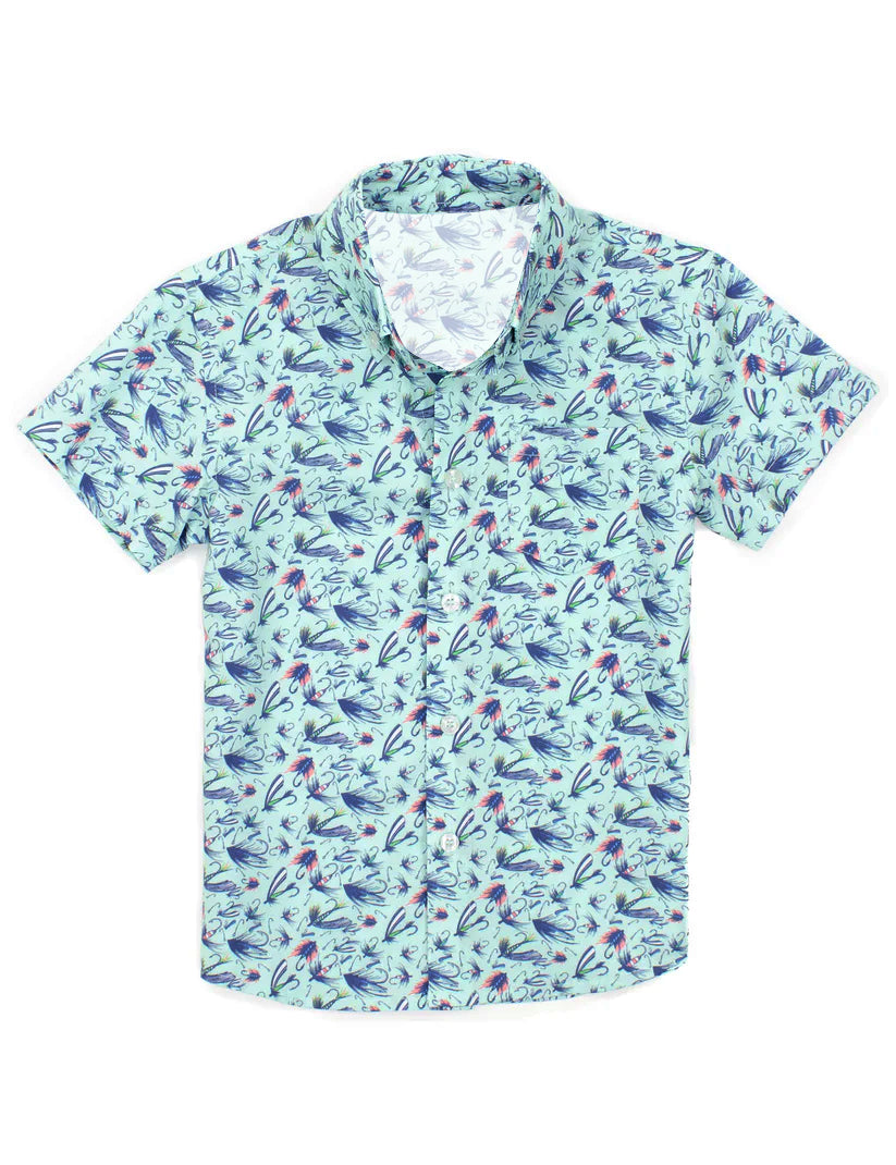 Baby Boys Short Sleeves Blue Flowers Button Shirts Top