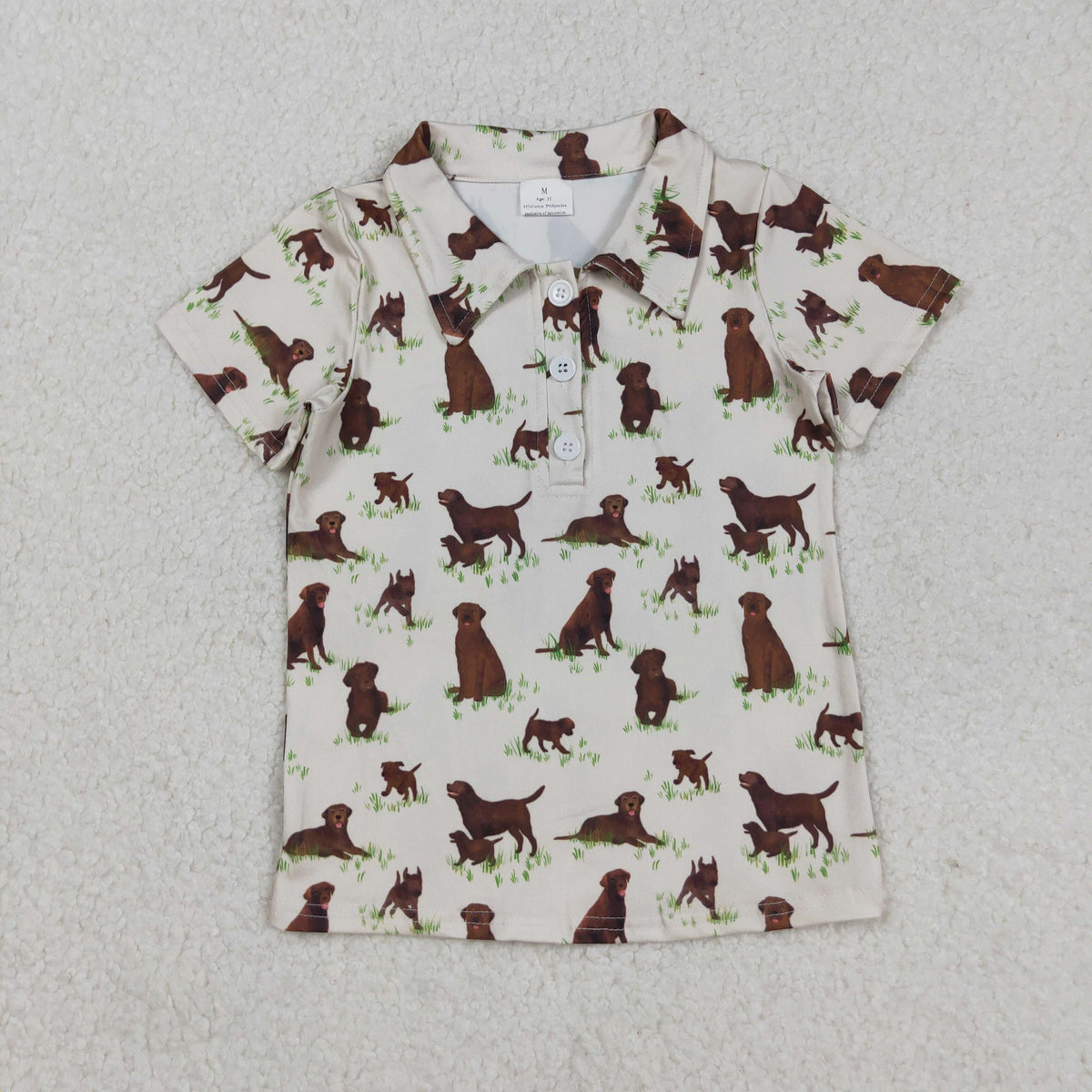 Sibling Baby Short Sleeve Button Boys Dogs Hunting Polo Shirt Top Short Romper