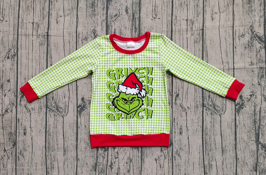 Baby Boys Green Face Plaid Christmas Tee Shirts Top