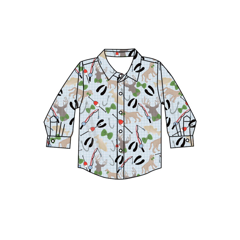 Baby Boys Green Plaid Button Fishing Shirts Top Preorder