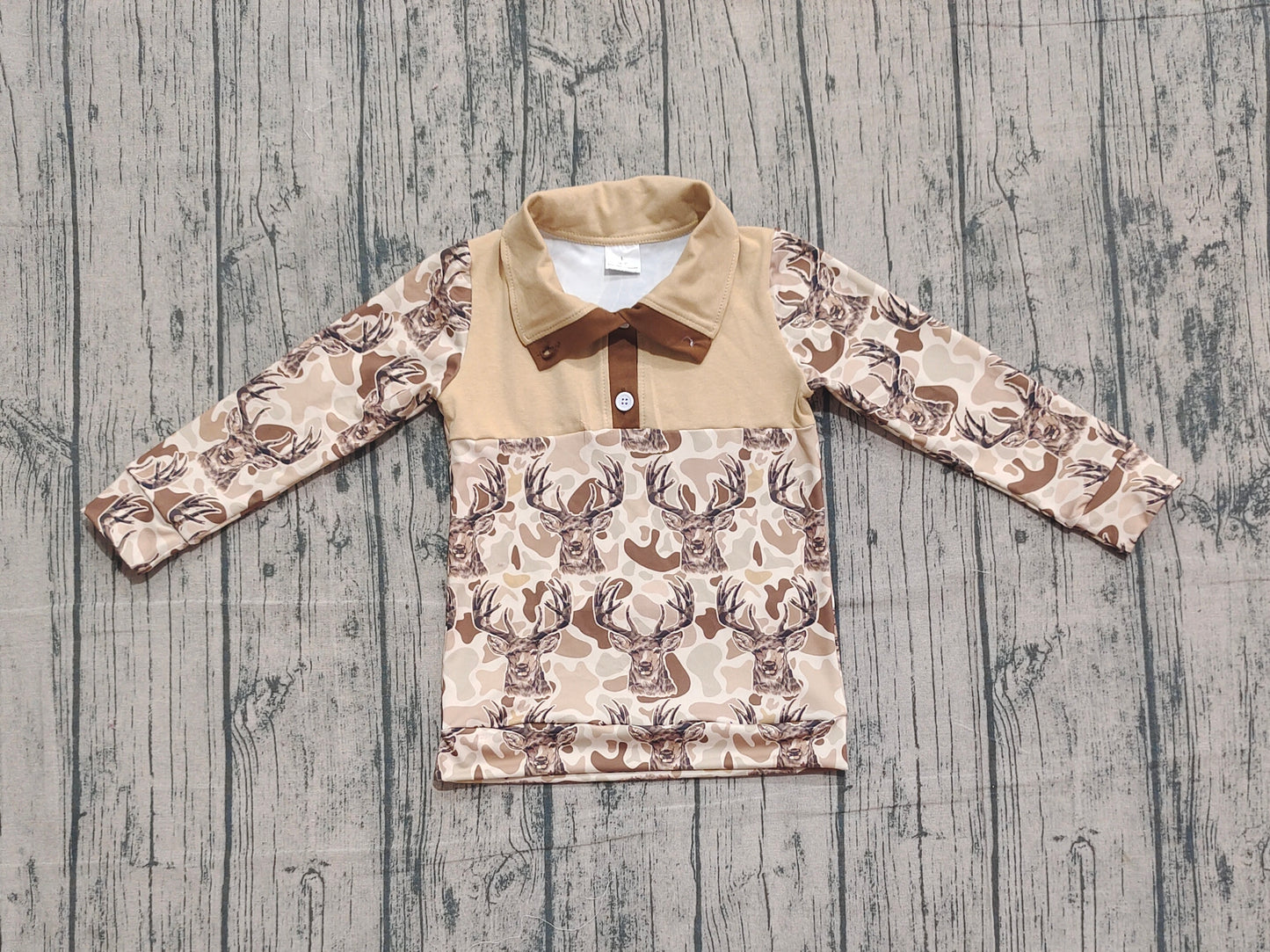 Baby Boys Khaki Camo Deer Button Hunting Pullovers Top