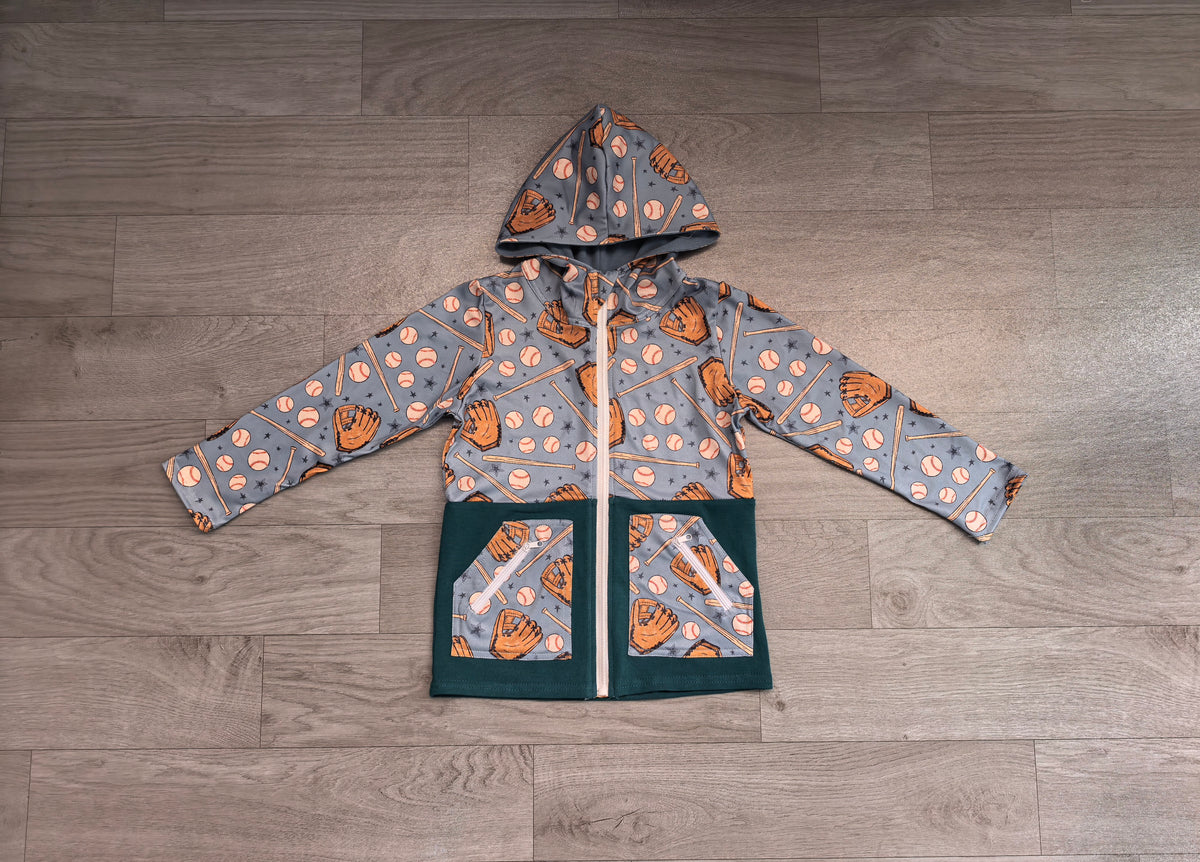 Baby Boys Baseballs Stars Pocket Zip Team Hoodie Jackets Top
