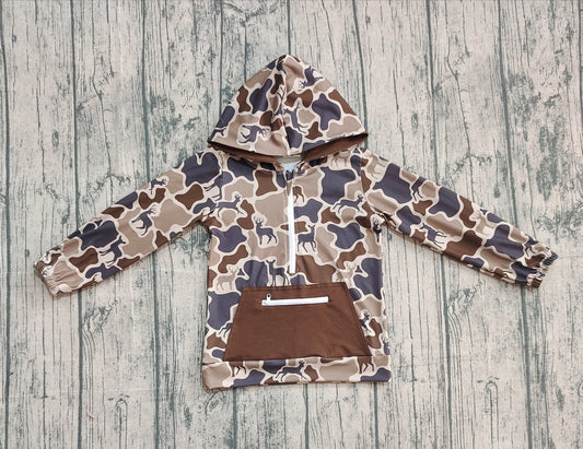 Baby Boys Brown Deer Camo Pocket Zipper Hunting Hoodies Top