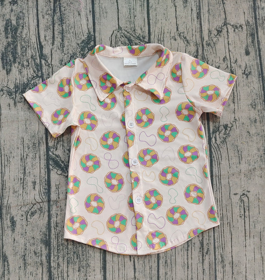 Baby Boys Short Sleeve Donuts Button Mardigras Tee Shirts Top
