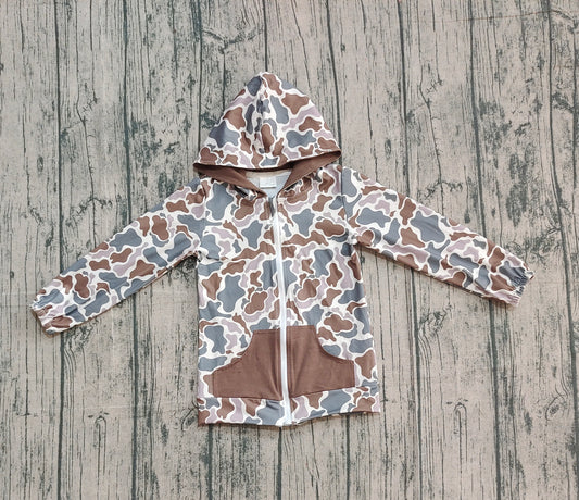 Baby Boys Brown Camo Pockets Zipper Southern Hoodies Jackets Top