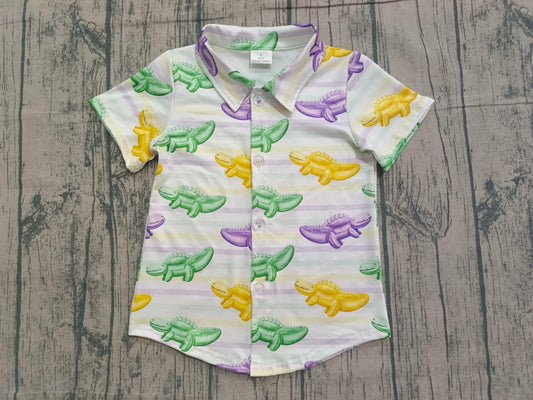 Baby Boys Mardigras Stripe Crocodiles Button Shirts Top