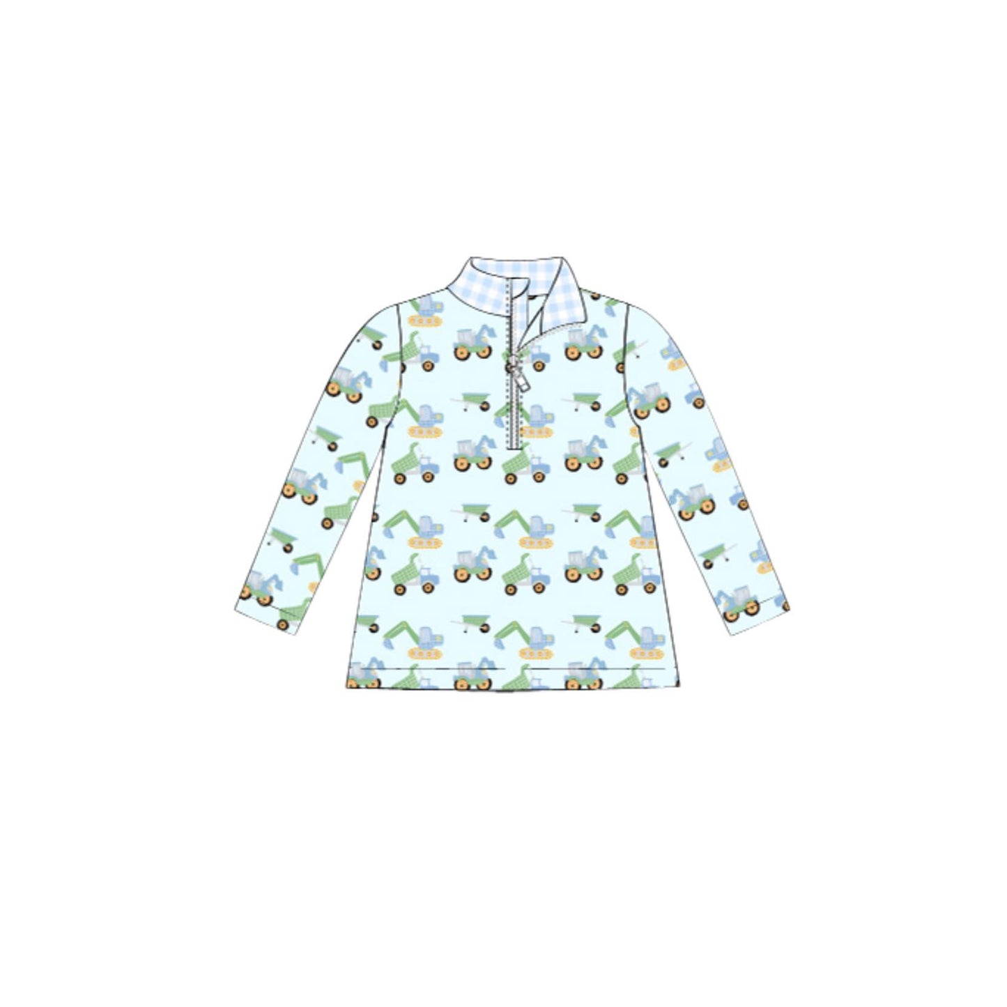 Baby Boys Aqua Long Sleeve Excavators Tractors Zipper Pullovers Top Preorder