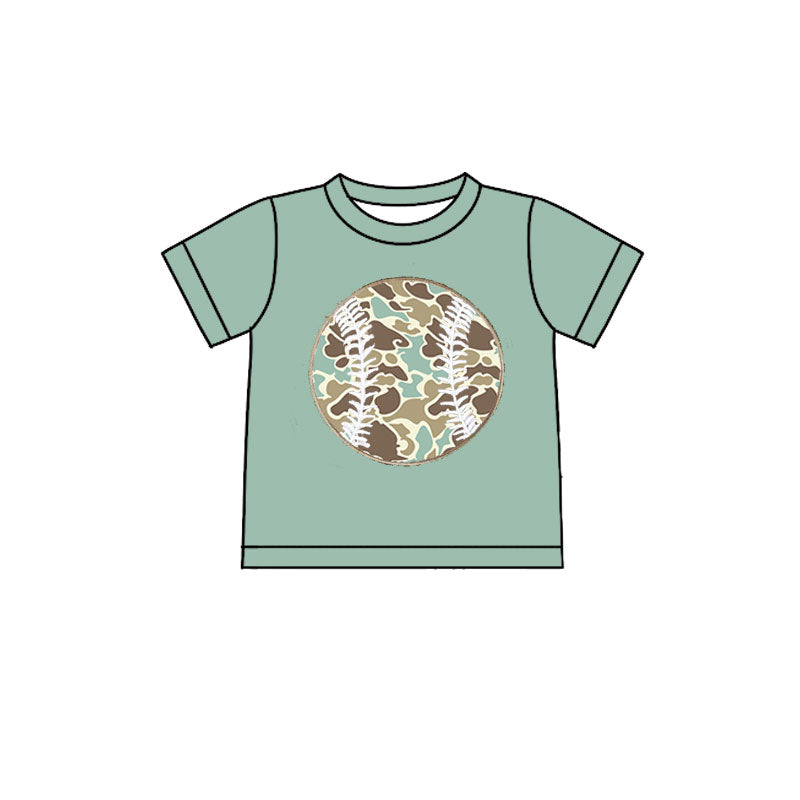 Baby Boys Light Green Short Sleeve Camo Baseballs Team T-shirts Top Preorder