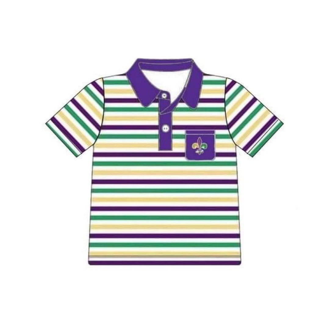 Baby Boys Mardigras Stripe Anchor Pocket Button Polo Shirts Top Preorder