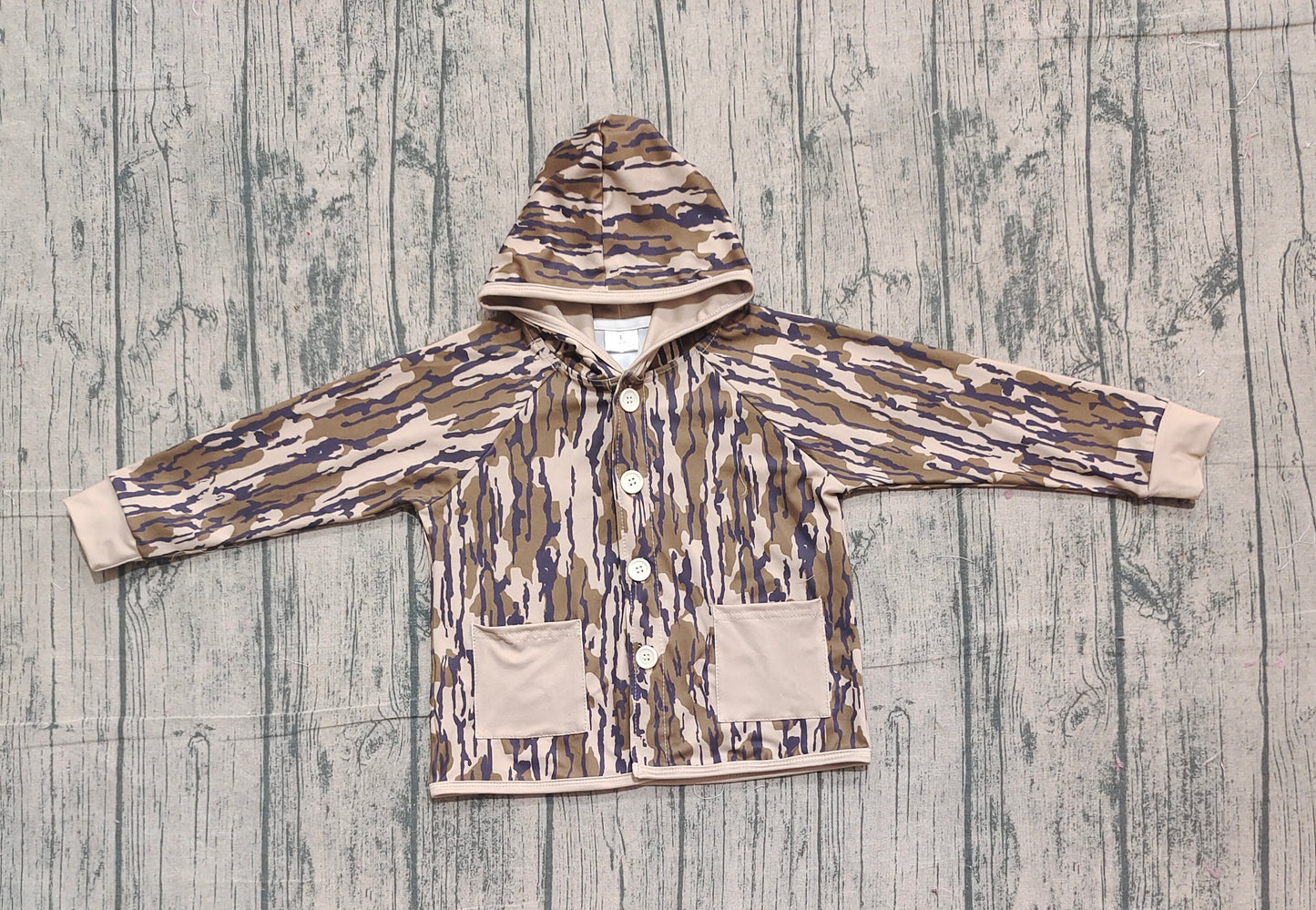 Baby Boys Olive Camo Button Pockets Hooded Hunting Jackets Tops Preorder