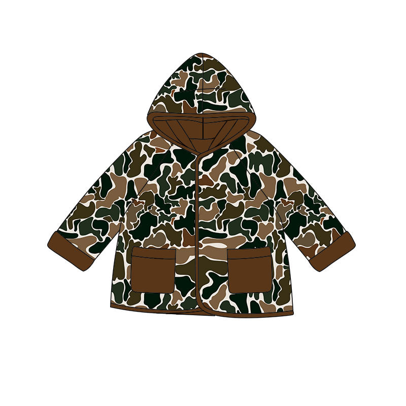 Baby Boys Dark Brown Camo Pockets Zipper Hoodies Jackets Top Preorder