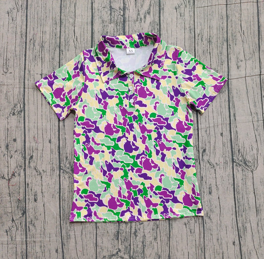 Adult Men Mardigras Camo Button Polo Shirts Top