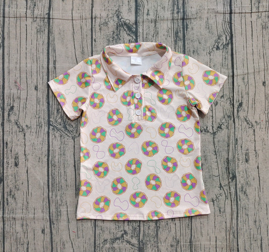 Baby Boys Mardigras Donuts Plaid Button Polo Shirts Top