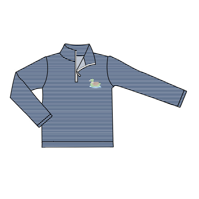 Baby Boys Long Sleeve Blue Stripes Ducks Zipper Pullovers Top Preorder