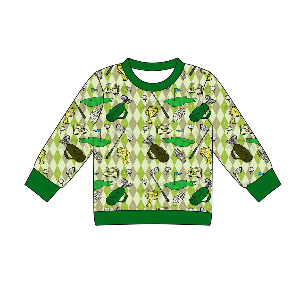 Baby Boys Green Checked Long Sleeve Golf Flags T-shirts Top Preorder