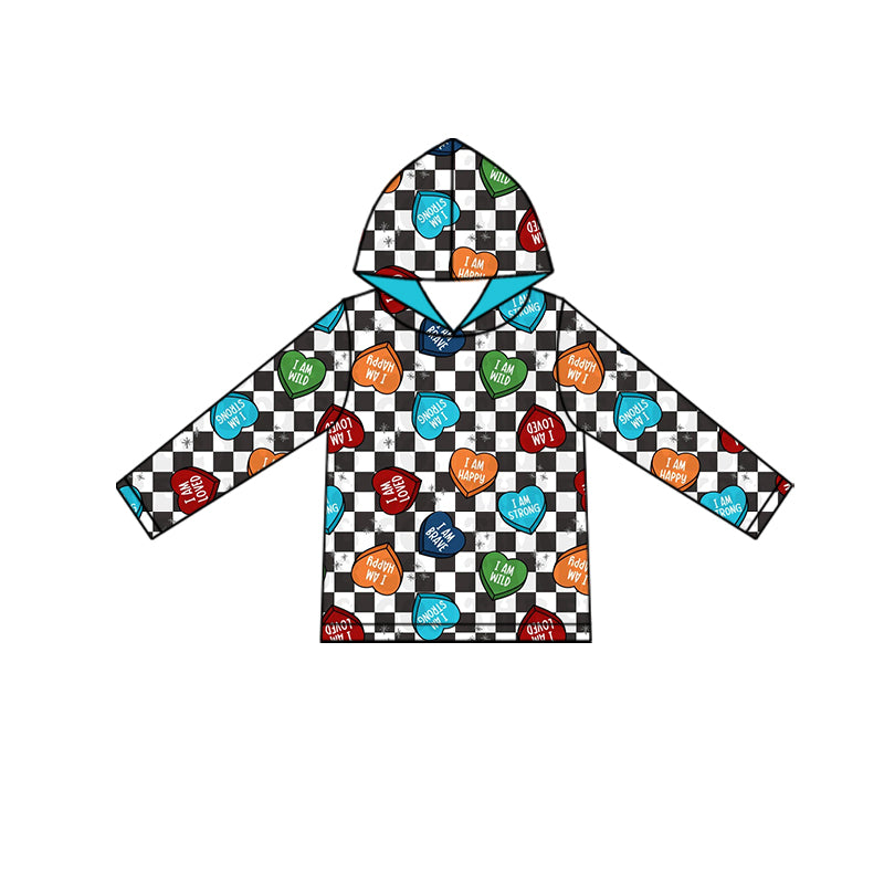 Baby Boys Black Checked Hearts Valentine Hoodies Top Preorder