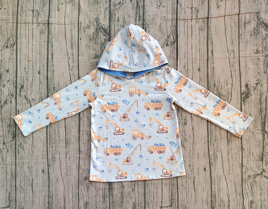 Baby Boys Blue Hearts Excavators Valentines Hoodies Top