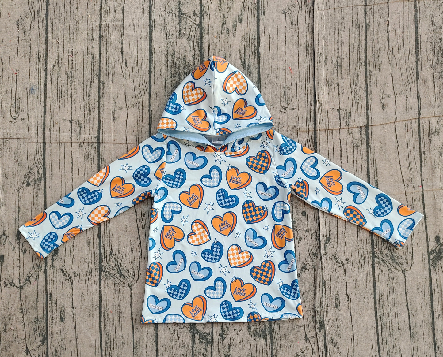 Baby Boys Blue Orange Hearts Stars Valentine Hoodies Top Preorder